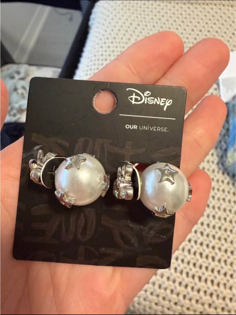 Disney Silver Star Pearl Double-Sided Earrings
